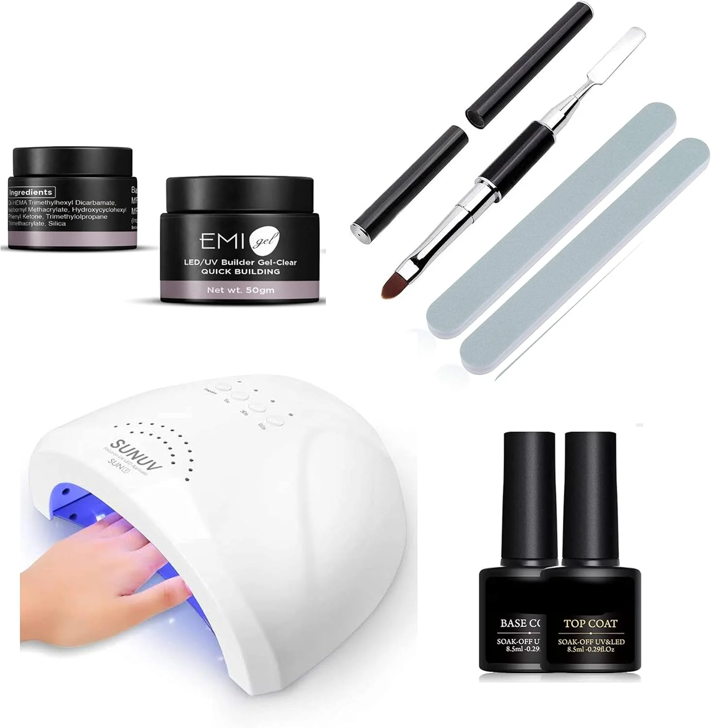COSLIFESTORE - کیت کامل اکستنشن ناخن ژلی - کیت کاربردی همه کاره با لامپ UV 48 وات - ژل سازنده 50 گرمی - شفاف/صورتی، تاپ کت، بیس کت، بافر، برس و کاردک COSLIFESTORE - کیت کامل اکستنشن ناخن ژلی - کیت کاربردی همه کاره با لامپ UV 48 وات - ژل سازنده 50 گرمی - شفاف/صورتی، تاپ کت، بیس کت، بافر، برس و کاردک