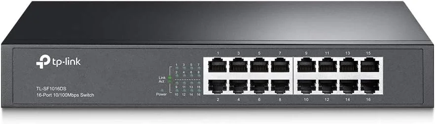سوییچ اترنت 16 پورت 10/100 مگابیت بر ثانیه TP-Link TL-SF1016DS، قابل نصب در رک/رومیزی 13 اینچی، بدنه فولادی