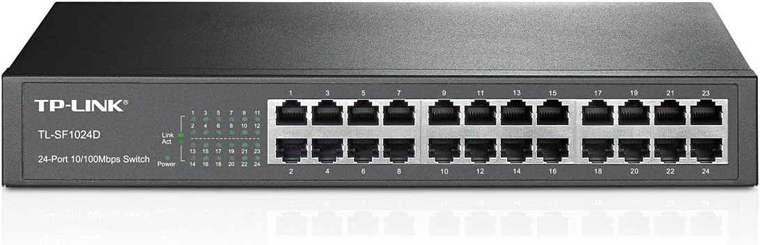 سوئیچ رومیزی/رک مونت 24 پورت 10/100M تی پی-لینک مدل TL-SF1024D با 24 پورت RJ45 و بدنه فولادی 13 اینچی