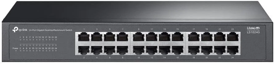 سوئیچ ۲۴ پورت گیگابیتی TP-Link برای نصب رومیزی/رک، خودآموزی آدرس MAC، MDI/MDIX خودکار، مذاکره خودکار، QoS، طراحی بدون فن، فناوری