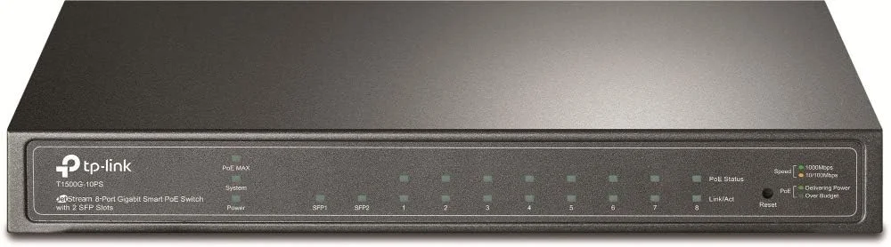 سوییچ مدیریتی 8 پورت گیگابیتی PoE تی پی-لینک مدل T1500G-10PS(TL-SG2210P) (8 پورت PoE، 2 پورت SFP، رومیزی) سوییچ مدیریتی 8 پورت گیگابیتی PoE تی پی-لینک مدل T1500G-10PS(TL-SG2210P) (8 پورت PoE، 2 پورت SFP، رومیزی)
