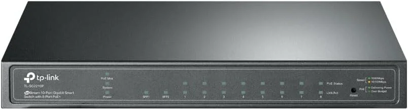 سوئیچ هوشمند 10 پورت TP-Link TL-SG2210P با 8 پورت PoE+ (61 وات، مدیریت ابری مرکزی، یکپارچه در Omada-SDN، پشتیبانی از IPv6، شبکه امن) مشکی سوئیچ هوشمند 10 پورت TP-Link TL-SG2210P با 8 پورت PoE+ (61 وات، مدیریت ابری مرکزی، یکپارچه در Omada-SDN، پشتیبانی از IPv6، شبکه امن) مشکی