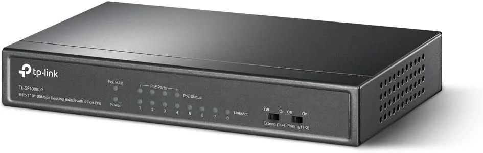 سوییچ رومیزی 8 پورت 10/100 مگابیت بر ثانیه TP-Link TL-SF1008LP با 4 پورت PoE، سازگار با IEEE 802.3aF، نصب آسان سوییچ رومیزی 8 پورت 10/100 مگابیت بر ثانیه TP-Link TL-SF1008LP با 4 پورت PoE، سازگار با IEEE 802.3aF، نصب آسان