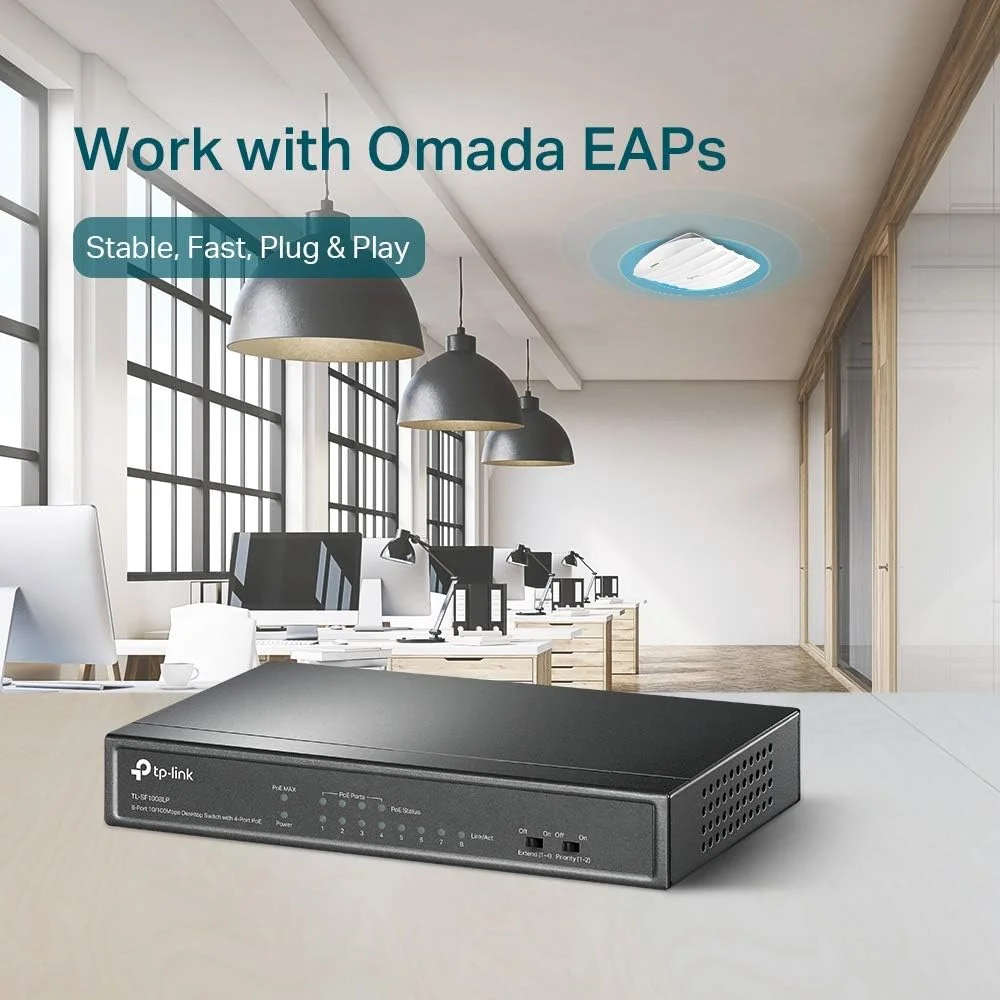 سوییچ رومیزی 8 پورت 10/100 مگابیت بر ثانیه TP-Link TL-SF1008LP با 4 پورت PoE، سازگار با IEEE 802.3aF، نصب آسان سوییچ رومیزی 8 پورت 10/100 مگابیت بر ثانیه TP-Link TL-SF1008LP با 4 پورت PoE، سازگار با IEEE 802.3aF، نصب آسان