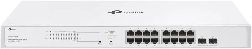 سوئیچ مدیریتی هوشمند گیگابیتی 18 پورت TP-Link Festa FS318GP با 16 پورت PoE+ با توان 150 وات، 4 اسلات SFP خود سازماندهی شونده، مسیریابی استاتیک شبکه بدون فن، VLAN سوئیچ مدیریتی هوشمند گیگابیتی 18 پورت TP-Link Festa FS318GP با 16 پورت PoE+ با توان 150 وات، 4 اسلات SFP خود سازماندهی شونده، مسیریابی استاتیک شبکه بدون فن، VLAN