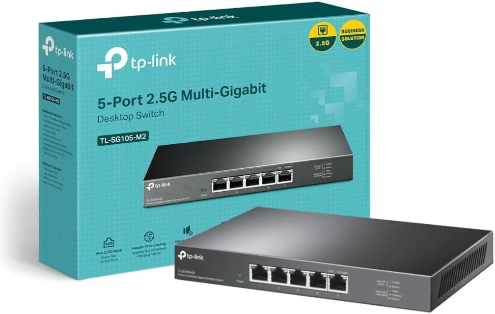 سوییچ رومیزی غیر مدیریتی 5 پورت 2.5G Multi-Gigabit تی پی-لینک، کنترل جریان 802.3X، کیفیت خدمات 802.1p/DSCP، ایده آل برای دفاتر کوچک و خانگی با طراحی بدون فن، بدنه فلزی، Plug and Play (TL-SG105-M2)