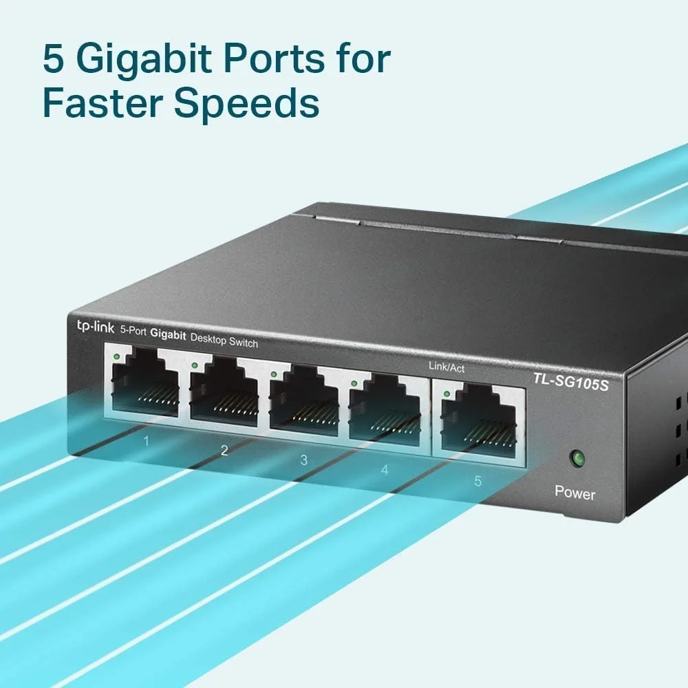 سوییچ شبکه 5 پورت گیگابیتی اترنت تی پی-لینک مدل TL-SG105S، اسپلیتر اترنت، هاب، قابل نصب روی میز و دیوار، بدنه فلزی مقاوم، بدون فن، Plug and Play، صرفه جویی در انرژی (بازسازی شده) سوییچ شبکه 5 پورت گیگابیتی اترنت تی پی-لینک مدل TL-SG105S، اسپلیتر اترنت، هاب، قابل نصب روی میز و دیوار، بدنه فلزی مقاوم، بدون فن، Plug and Play، صرفه جویی در انرژی (بازسازی شده)