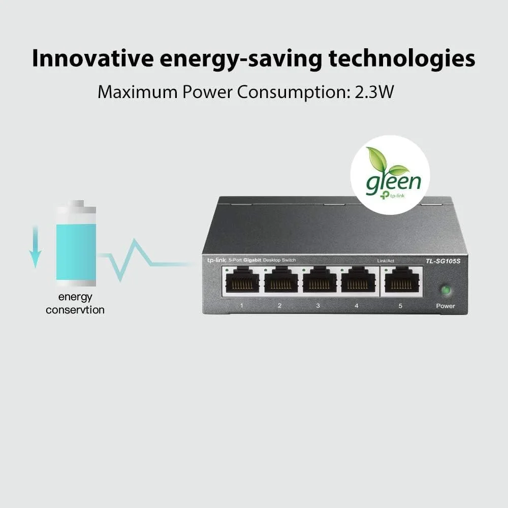 سوییچ شبکه 5 پورت گیگابیتی اترنت تی پی-لینک مدل TL-SG105S، اسپلیتر اترنت، هاب، قابل نصب روی میز و دیوار، بدنه فلزی مقاوم، بدون فن، Plug and Play، صرفه جویی در انرژی (بازسازی شده) سوییچ شبکه 5 پورت گیگابیتی اترنت تی پی-لینک مدل TL-SG105S، اسپلیتر اترنت، هاب، قابل نصب روی میز و دیوار، بدنه فلزی مقاوم، بدون فن، Plug and Play، صرفه جویی در انرژی (بازسازی شده)