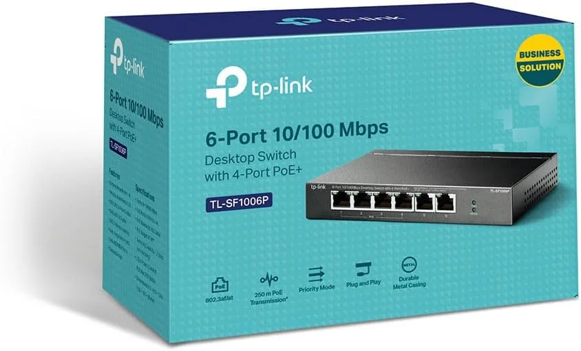 سوییچ رومیزی 6 پورت 10/100 مگابیت بر ثانیه TP-Link TL-SF1006P با 4 پورت PoE+ @67W، Plug & Play، فلزی مستحکم با پورت های محافظت شده، حالت توسعه یافته، حالت اولویت سوییچ رومیزی 6 پورت 10/100 مگابیت بر ثانیه TP-Link TL-SF1006P با 4 پورت PoE+ @67W، Plug & Play، فلزی مستحکم با پورت های محافظت شده، حالت توسعه یافته، حالت اولویت