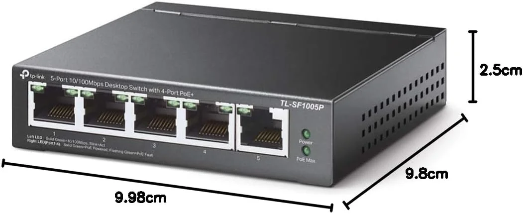 سوییچ رومیزی تی پی لینک مدل TL SF1005P با 4 پورت PoE با توان 56 وات، نصب آسان، بدنه فلزی مقاوم با پورت های محافظت شده، بدون فن، بهینه سازی ترافیک، غیر مدیریتی، 5 پورت 10/100 مگابیت بر ثانیه سوییچ رومیزی تی پی لینک مدل TL SF1005P با 4 پورت PoE با توان 56 وات، نصب آسان، بدنه فلزی مقاوم با پورت های محافظت شده، بدون فن، بهینه سازی ترافیک، غیر مدیریتی، 5 پورت 10/100 مگابیت بر ثانیه