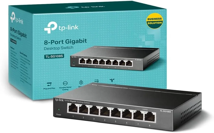 سوئیچ شبکه 8 پورت گیگابیتی TP-Link TL-SG108S، اسپلیتر اترنت، هاب، قابل نصب روی میز و دیوار، بدنه فلزی مقاوم، بدون فن، Plug and Play، صرفه جویی در انرژی