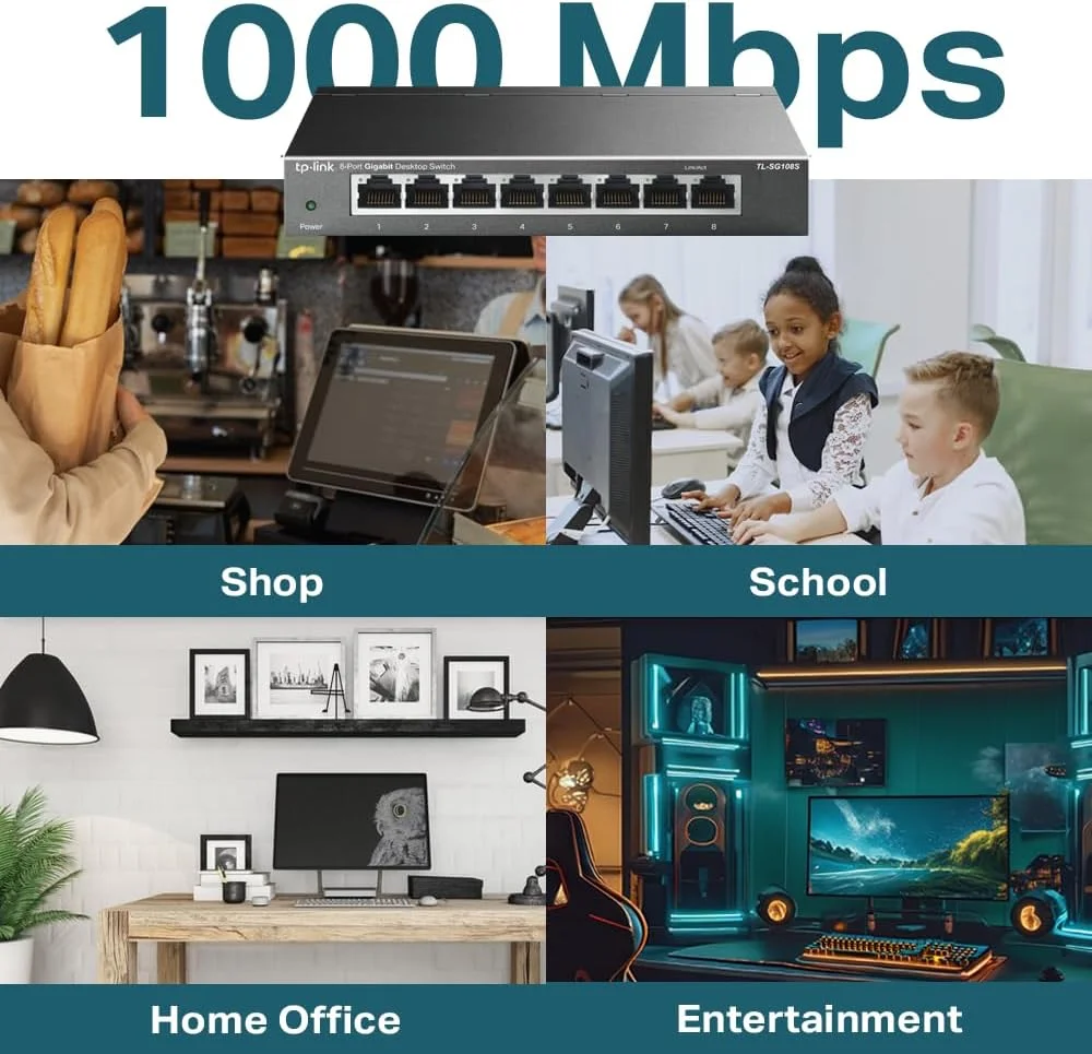 سوئیچ شبکه 8 پورت گیگابیتی TP-Link TL-SG108S، اسپلیتر اترنت، هاب، قابل نصب روی میز و دیوار، بدنه فلزی مقاوم، بدون فن، Plug and Play، صرفه جویی در انرژی سوئیچ شبکه 8 پورت گیگابیتی TP-Link TL-SG108S، اسپلیتر اترنت، هاب، قابل نصب روی میز و دیوار، بدنه فلزی مقاوم، بدون فن، Plug and Play، صرفه جویی در انرژی