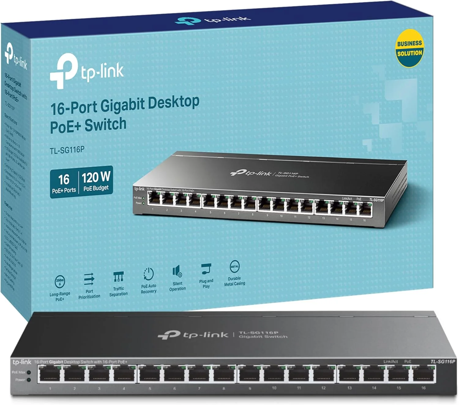 سوییچ غیر مدیریتی 16 پورت گیگابیتی TP-Link TL-SG116P با قابلیت PoE (Power over Ethernet) - رنگ مشکی