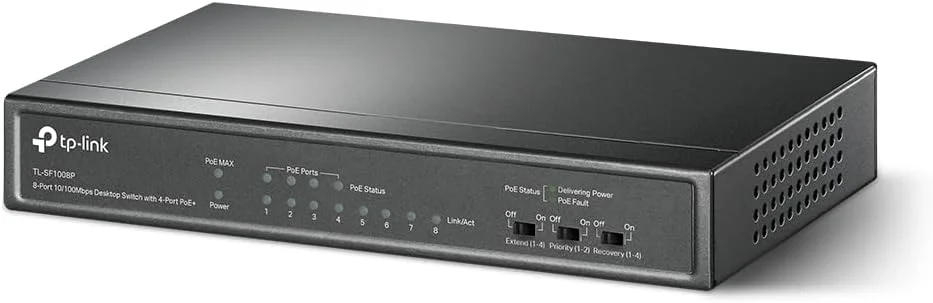 سوییچ 8 پورت فست اترنت 10/100Mbps PoE تی پی-لینک | 4 پورت PoE با توان 57W | رومیزی | Plug & Play | بدنه فلزی مقاوم با پورت های محافظت شده | بدون فن | غیر مدیریتی (TL-SF1008P)