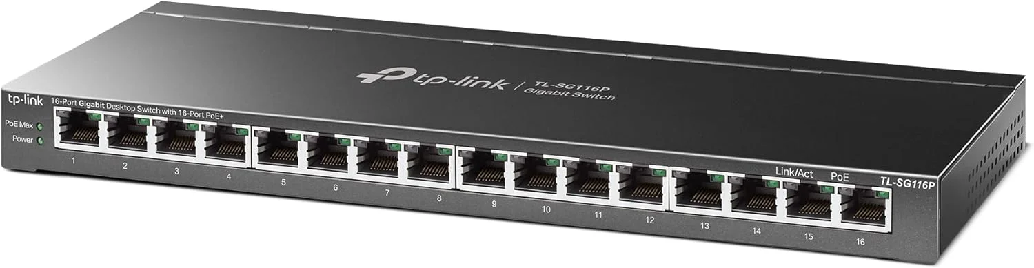 سوییچ غیر مدیریتی 16 پورت گیگابیتی TP-Link TL-SG116P با قابلیت PoE (Power over Ethernet) - رنگ مشکی سوییچ غیر مدیریتی 16 پورت گیگابیتی TP-Link TL-SG116P با قابلیت PoE (Power over Ethernet) - رنگ مشکی