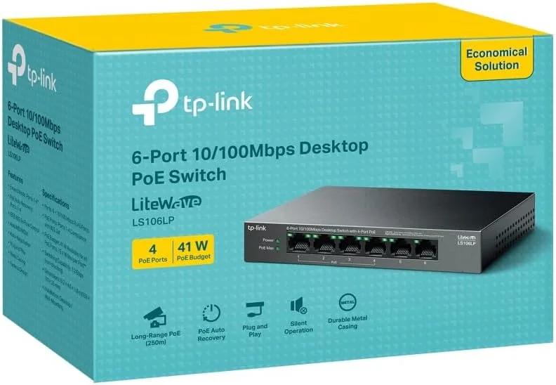 سوییچ رومیزی 6 پورت 10/100 مگابیت بر ثانیه TP-LINK با 4 پورت PoE - مدل LS106LP سوییچ رومیزی 6 پورت 10/100 مگابیت بر ثانیه TP-LINK با 4 پورت PoE - مدل LS106LP