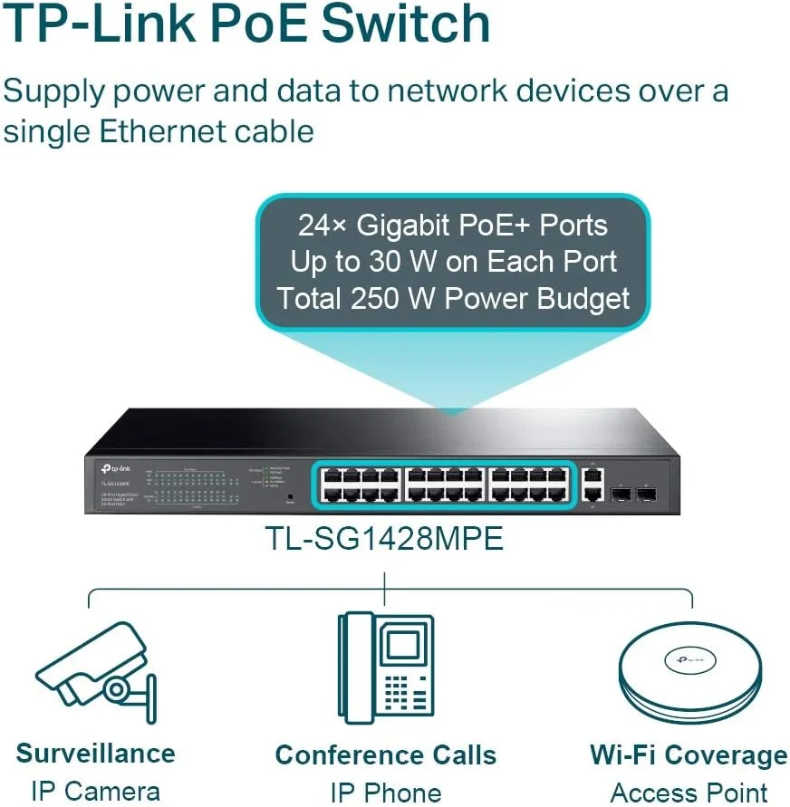 سوئیچ هوشمند آسان 28 پورت گیگابیتی TP-Link با 24 پورت گیگابیتی PoE+ سوئیچ هوشمند آسان 28 پورت گیگابیتی TP-Link با 24 پورت گیگابیتی PoE+