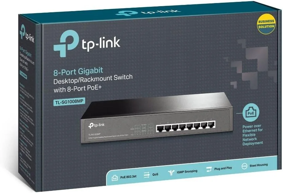 سوئیچ PoE تیپیلینک 8 پورت گیگابیتی، 8 پورت PoE+ 802.3af/at تا 30 وات برای هر پورت PoE و 153 وات برای همه پورتهای PoE، بدنه فلزی، قابل نصب در رک 13 اینچی/رومیزی (TL-SG1008MP) سوئیچ PoE تیپیلینک 8 پورت گیگابیتی، 8 پورت PoE+ 802.3af/at تا 30 وات برای هر پورت PoE و 153 وات برای همه پورتهای PoE، بدنه فلزی، قابل نصب در رک 13 اینچی/رومیزی (TL-SG1008MP)