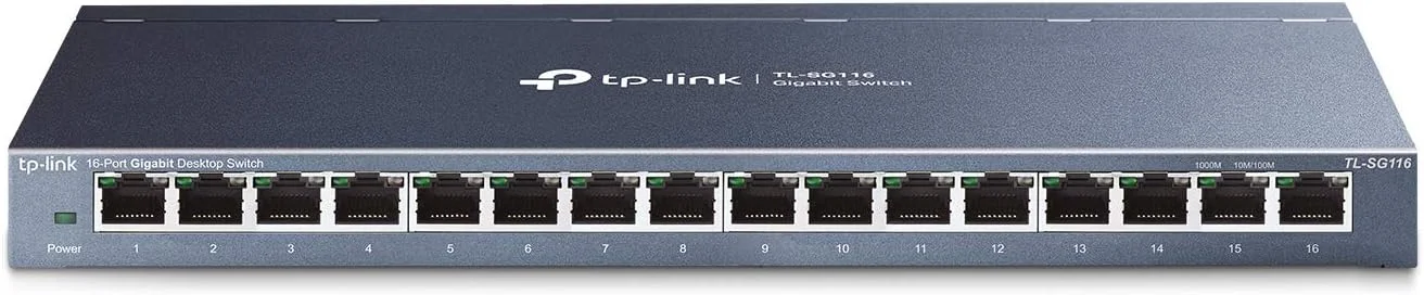 سوئیچ شبکه 16 پورت گیگابیتی اترنت TP-Link، رومیزی/قابل نصب روی دیوار، بدون فن، فلزی مستحکم با پورت های محافظت شده، بهینه سازی ترافیک، غیر مدیریتی (TL-SG116) مشکی سوئیچ شبکه 16 پورت گیگابیتی اترنت TP-Link، رومیزی/قابل نصب روی دیوار، بدون فن، فلزی مستحکم با پورت های محافظت شده، بهینه سازی ترافیک، غیر مدیریتی (TL-SG116) مشکی