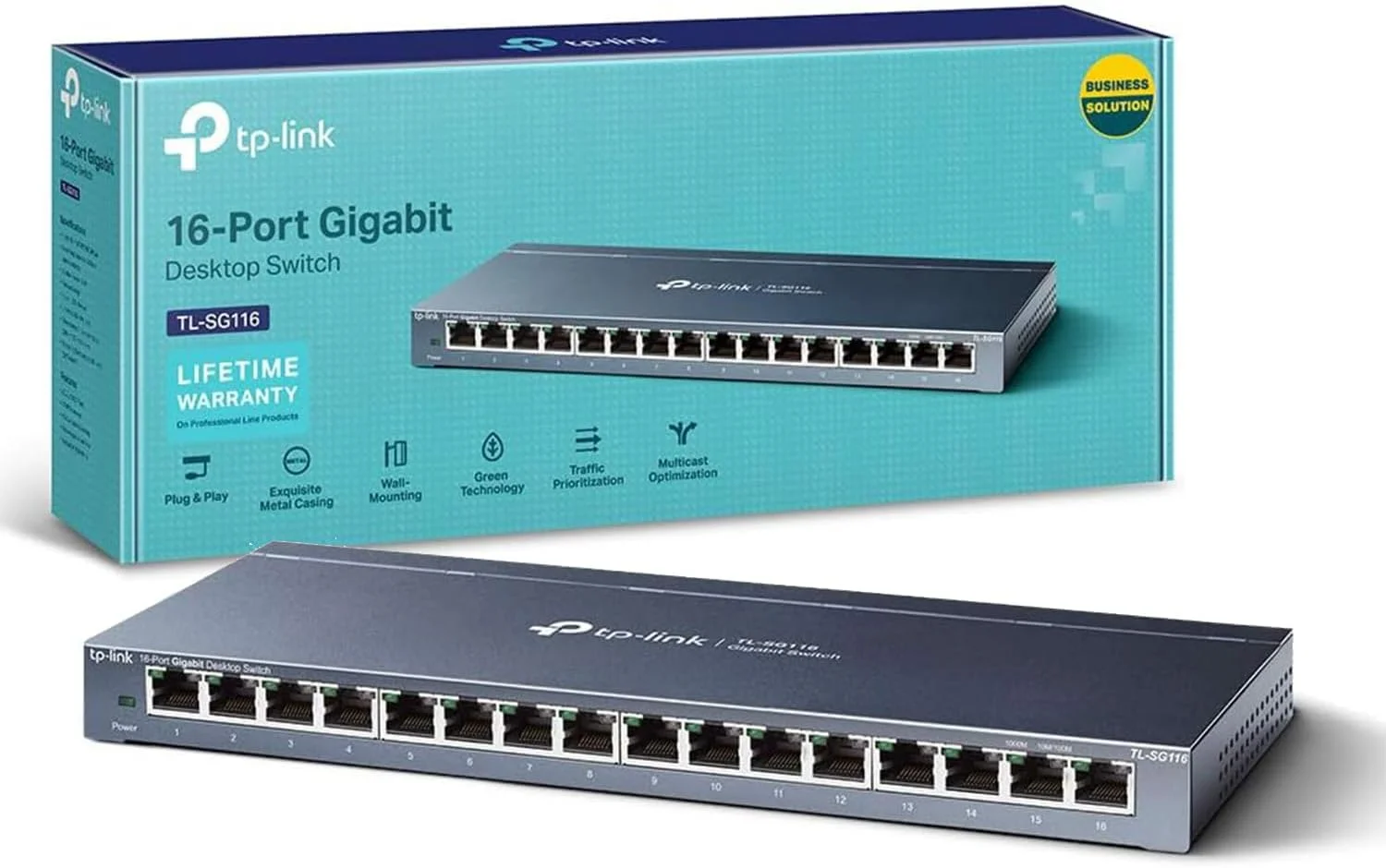 سوییچ/هاب اترنت گیگابیتی 16 پورت رومیزی TP-Link، اسپلیتر اترنت، Plug & Play، بدون نیاز به پیکربندی، بدنه فولادی (TL-SG116)، خاکستری سوییچ/هاب اترنت گیگابیتی 16 پورت رومیزی TP-Link، اسپلیتر اترنت، Plug & Play، بدون نیاز به پیکربندی، بدنه فولادی (TL-SG116)، خاکستری