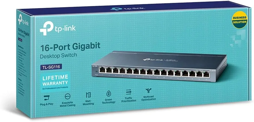 سوییچ/هاب اترنت گیگابیتی 16 پورت رومیزی TP-Link، اسپلیتر اترنت، Plug & Play، بدون نیاز به پیکربندی، بدنه فولادی (TL-SG116)، خاکستری سوییچ/هاب اترنت گیگابیتی 16 پورت رومیزی TP-Link، اسپلیتر اترنت، Plug & Play، بدون نیاز به پیکربندی، بدنه فولادی (TL-SG116)، خاکستری