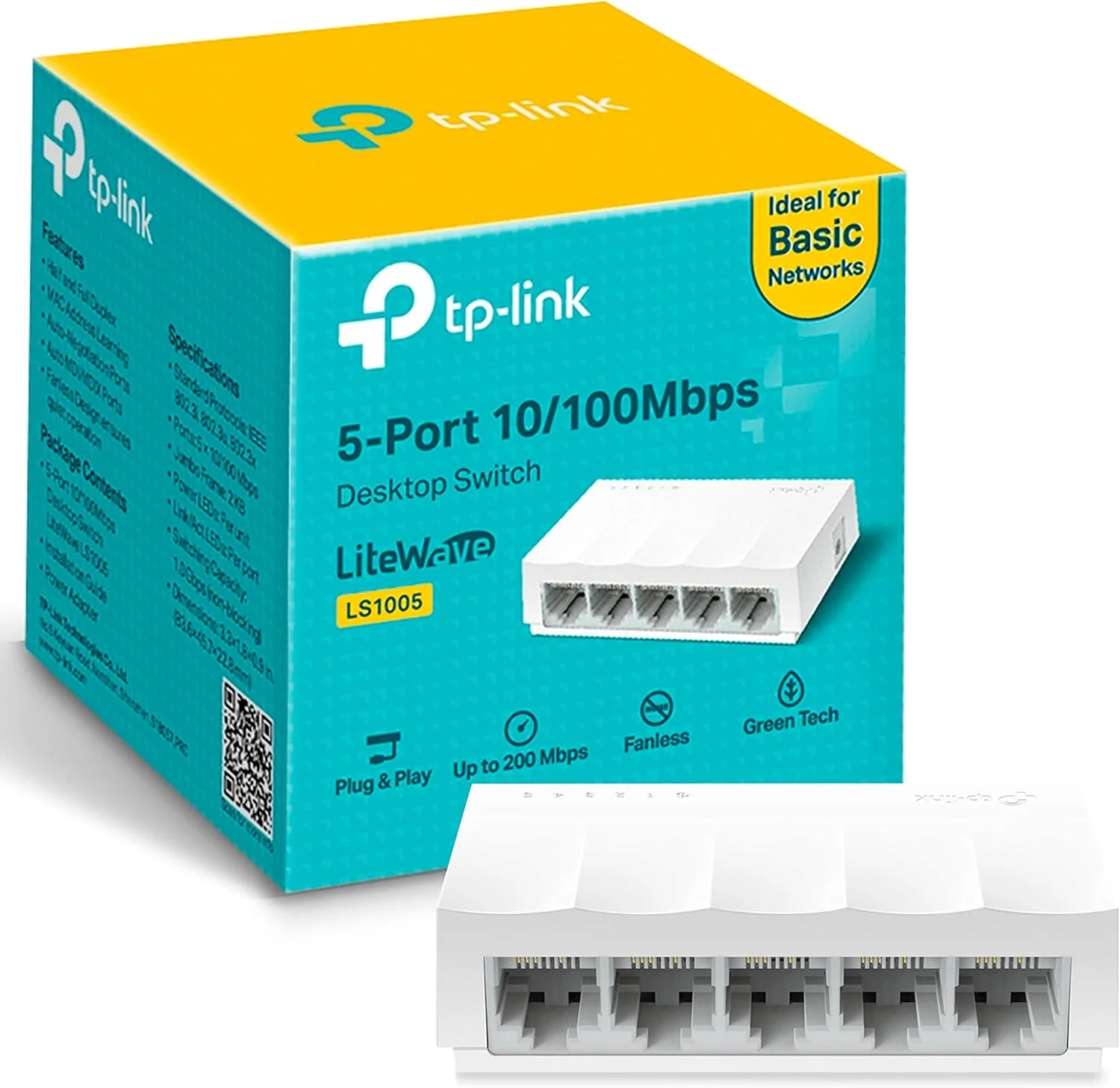 سوییچ دسکتاپ غیر مدیریتی 5 پورت TP-Link LS1005 با پورت های 10/100 مگابیت بر ثانیه، طراحی دسکتاپ، Plug and Play