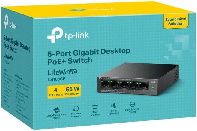 سوییچ رومیزی 5 پورت گیگابیتی اترنت TP-Link با 4 پورت PoE+، توان 65 وات PoE، بازیابی خودکار PoE، نصب آسان، بدنه فلزی، ایده آل برای نظارت تصویری IP و امنیت شبکه (LS105GP) سوییچ رومیزی 5 پورت گیگابیتی اترنت TP-Link با 4 پورت PoE+، توان 65 وات PoE، بازیابی خودکار PoE، نصب آسان، بدنه فلزی، ایده آل برای نظارت تصویری IP و امنیت شبکه (LS105GP)
