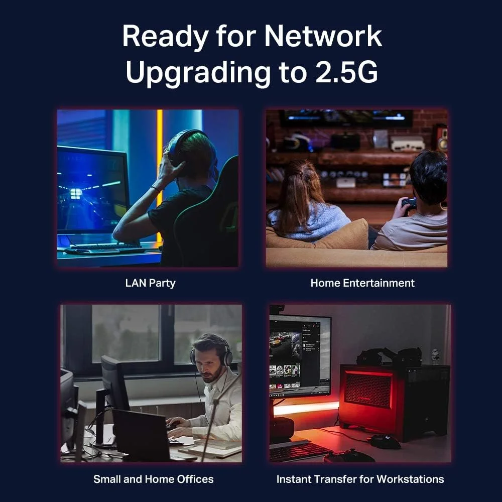 سوئیچ اترنت LAN تیپیلینک TL-SG105-M2 با 5 پورت 2.5 گیگابیتی (Plug-and-Play، بدنه فلزی، QoS، IGMP-Snooping، ایدهآل برای NAS 2.5G، سرور، کامپیوتر گیمینگ، WiFi 6 AP، ویدیوی 4K) مشکی سوئیچ اترنت LAN تیپیلینک TL-SG105-M2 با 5 پورت 2.5 گیگابیتی (Plug-and-Play، بدنه فلزی، QoS، IGMP-Snooping، ایدهآل برای NAS 2.5G، سرور، کامپیوتر گیمینگ، WiFi 6 AP، ویدیوی 4K) مشکی