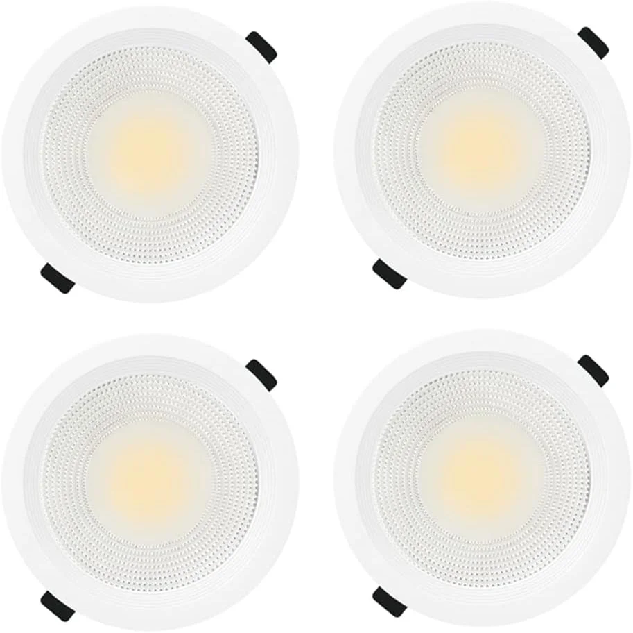 QHYXT بسته 4 عددی چراغ LED پایین‌تاب COB، لامپ 220 ولت، نورافکن توکار، چراغ پنلی گرد، نورپردازی داخلی، چراغ پایین‌تاب با درایور، 15 وات، سفید سرد