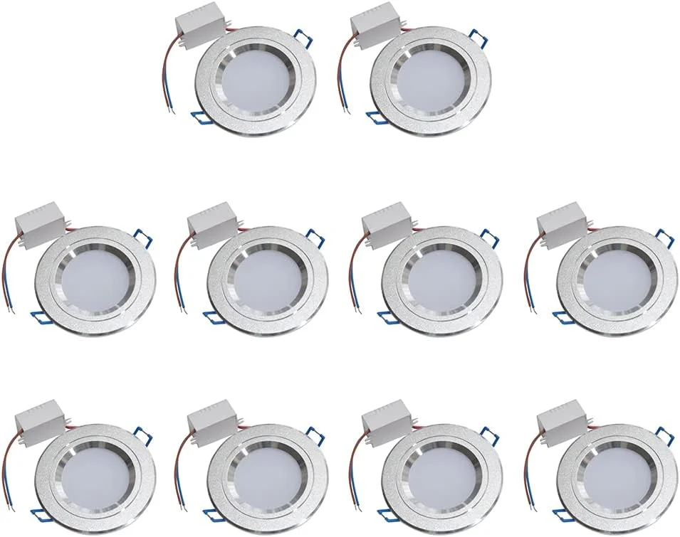 بسته 10 عددی چراغ LED سقفی توکار 9 وات گرد 110-240 ولت، لامپ LED مناسب اتاق خواب، آشپزخانه، نورپردازی داخلی، سفید گرم