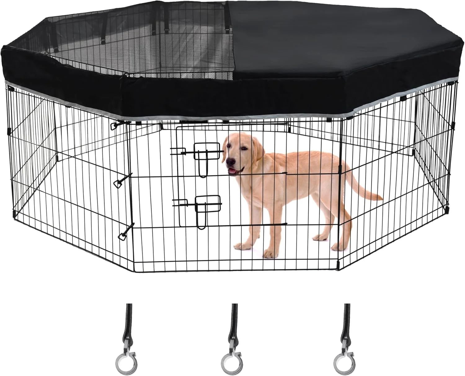 روکش توری سقف محوطه بازی سگ Zuisfau، مناسب برای محوطه بازی فلزی هشت ضلعی معمولی 24 اینچی، مشکی، اتصالات قلاب. (توجه: فقط روکش، محوطه بازی شامل نمی شود!!)