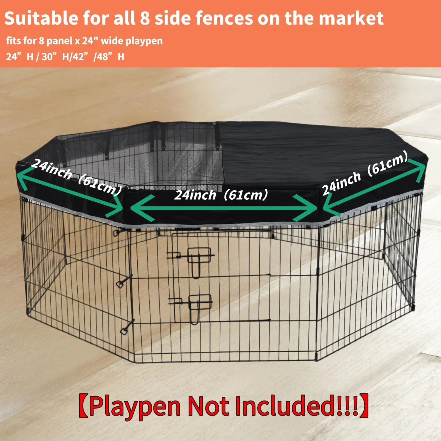 روکش توری سقف محوطه بازی سگ Zuisfau، مناسب برای محوطه بازی فلزی هشت ضلعی معمولی 24 اینچی، مشکی، اتصالات قلاب. (توجه: فقط روکش، محوطه بازی شامل نمی شود!!)