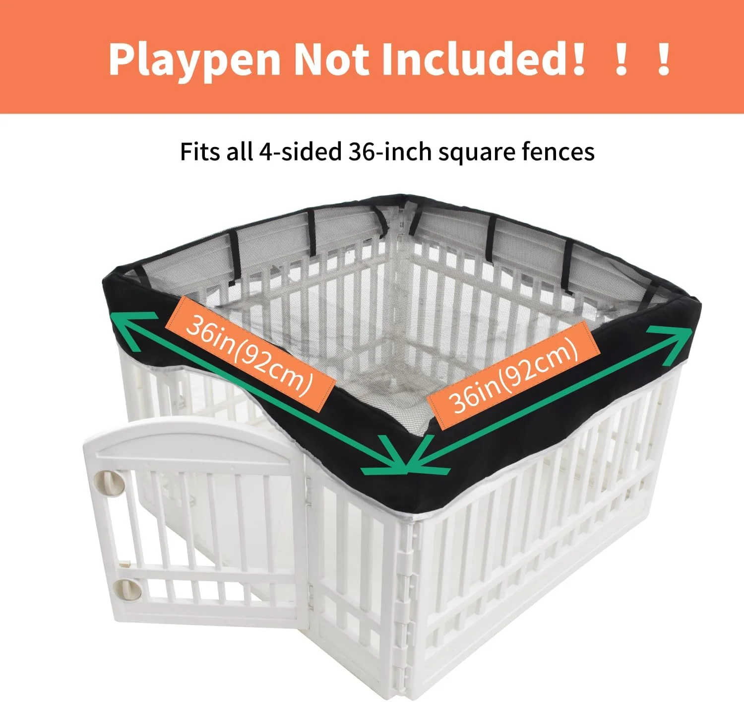 روکش توری محوطه بازی سگ Zuisfau، مناسب برای محوطه بازی پلاستیکی مربعی شکل 4 پنلی 36 اینچی، مشکی، اتصالات سگک تلسکوپی (توجه: فقط روکش، محوطه بازی شامل نمی شود)