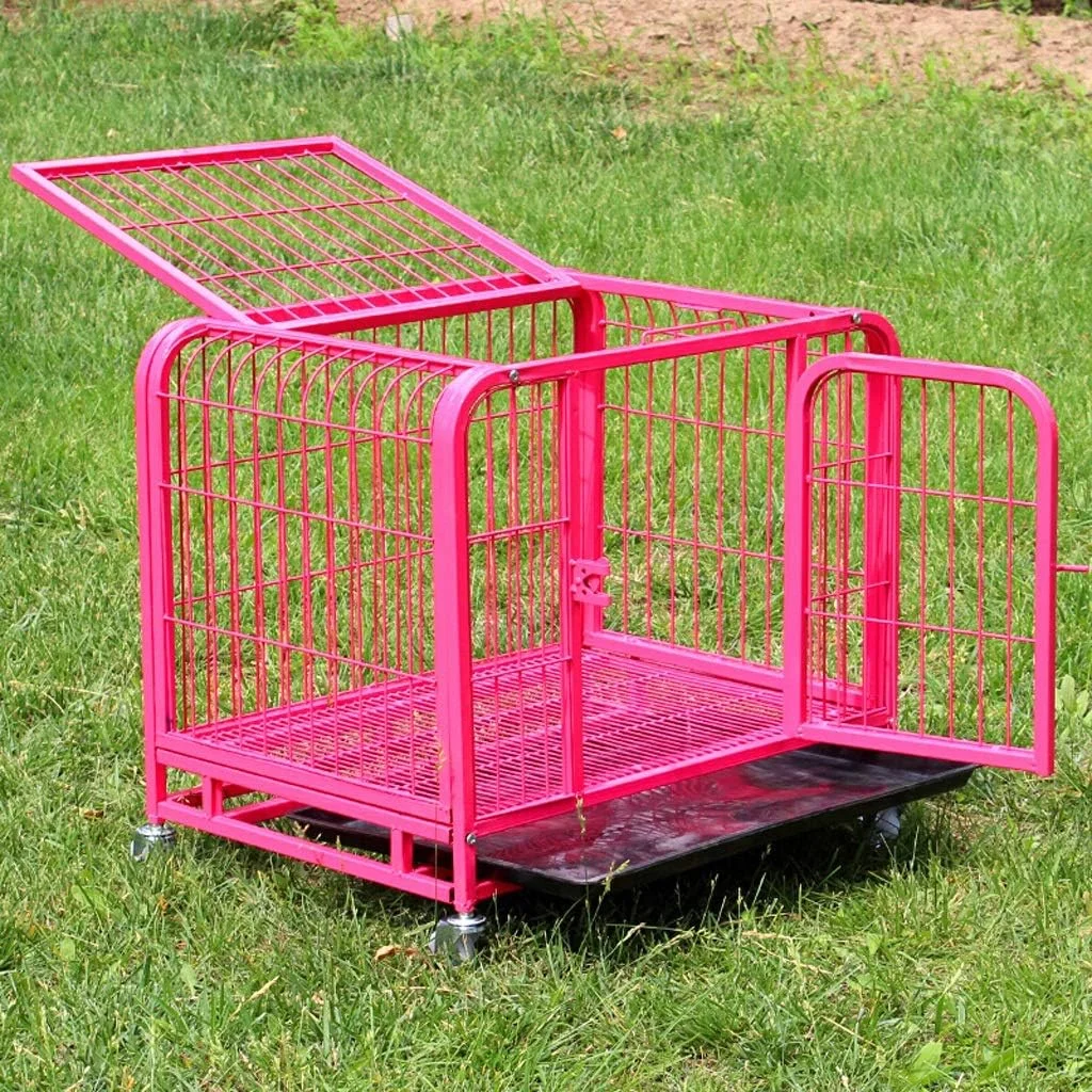قفس سگ فروشگاه zlw، قفس سگ رنگ صورتی، لانه سگ، قفس حیوانات خانگی، محوطه بازی توله سگ، سیم فلزی تاشو مسافرتی در فضای باز با تقسیم کننده، قفس سگ پلاستیکی (سایز: L)