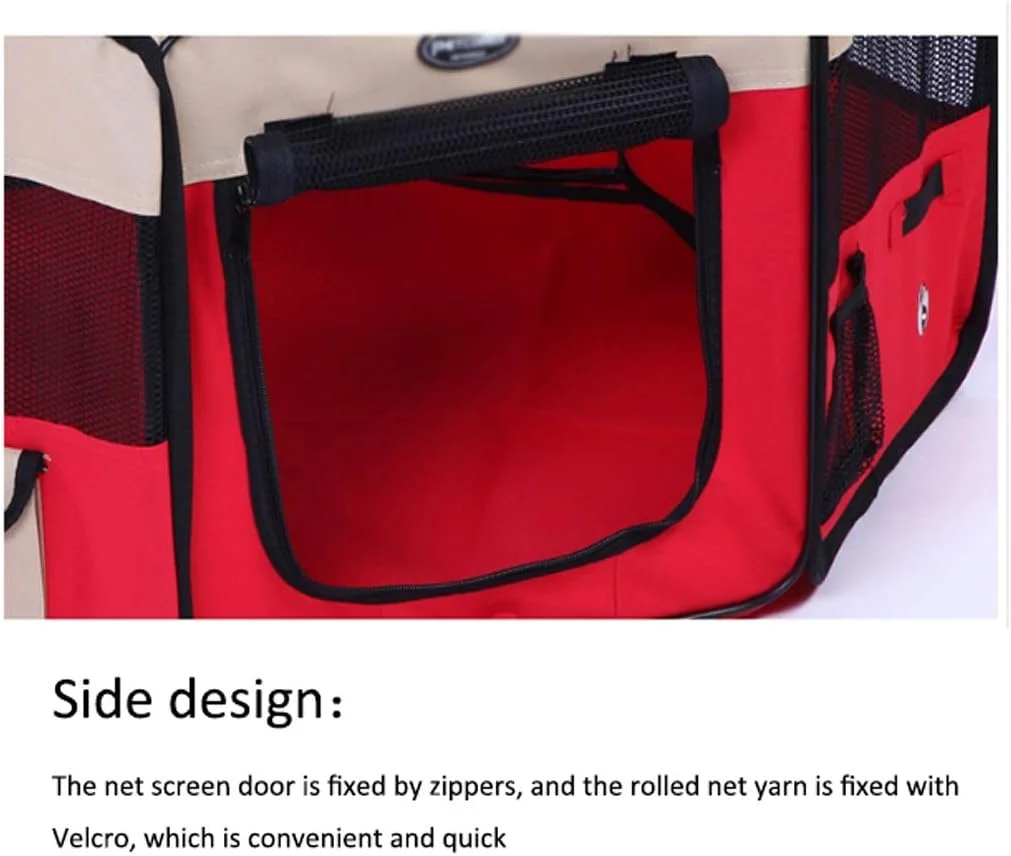 محفظه سگ ZLW-Shop، صورتی، قابل حمل، تاشو، قفس بازی، لانه تمرین سگ و گربه، مناسب فضای داخلی/خارجی، دارای پوشش سایه توری قابل جابجایی (سایز: L)