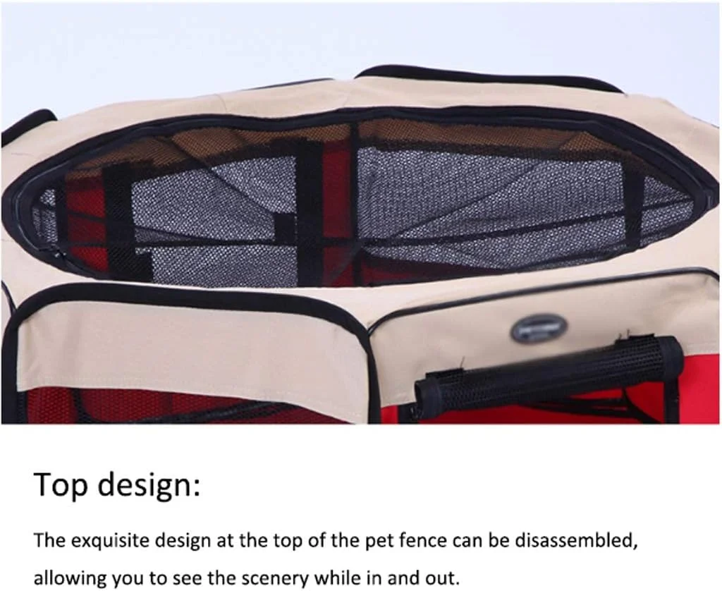 محفظه سگ zlw-shop قرمز، محفظه بازی تاشو قابل حمل حیوانات خانگی، قفس تمرین سگ و گربه، مناسب فضای داخلی/خارجی، دارای پوشش توری سایه بان قابل جابجایی (سایز: M)