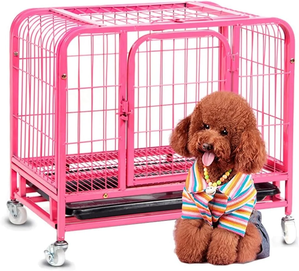 قفس سگ فروشگاه zlw، قفس سگ رنگ صورتی، لانه سگ، قفس حیوانات خانگی، محوطه بازی توله سگ، سیم فلزی تاشو مسافرتی در فضای باز با جداکننده، قفس سگ پلاستیکی (سایز: S)