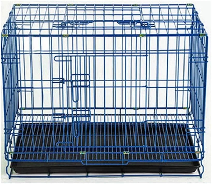 قفس سگ فروشگاه zlw، قفس سگ آبی، قفس سگ، لانه سگ، قفس حیوانات خانگی تاشو فلزی با سینی پلاستیکی و دسته (سایز: XL)