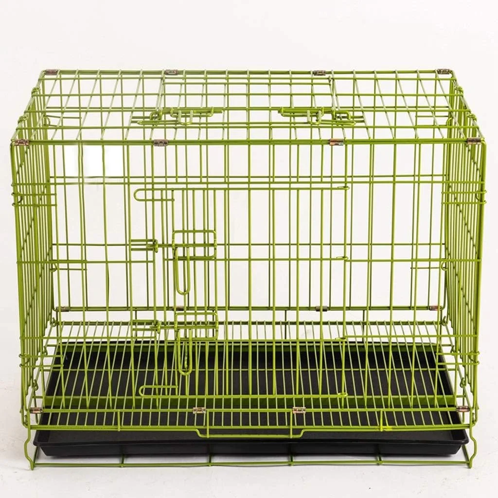 قفس سگ zlw-shop، قفس سگ سبز، لانه سگ، قفس فلزی سگ، قفس حیوانات خانگی تاشو با سینی پلاستیکی و دسته (سایز: L)