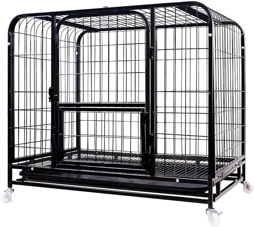 قفس سگ ZLW-Shop، قفس سگ ضخیم، قفس بزرگ سگ، قفس سگ متوسط، قفس سگ کوچک، قفس حیوانات خانگی لوله مربعی مشکی با چرخ (سایز: M)