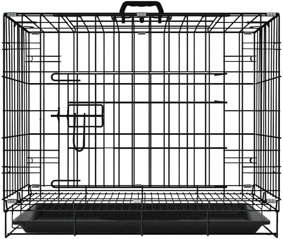 قفس سگ ZLW-Shop، قفس سگ، قفس گربه تاشو قابل حمل، قفس حیوانات خانگی با صفحه جانبی بیرون‌کشویی با نورگیر، قفس سگ مشکی 605042 سانتی متر