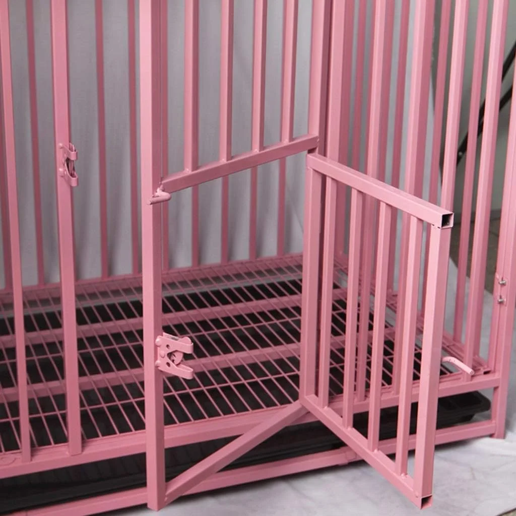 قفس سگ zlw-shop، قفس فلزی لوله مربعی کامل داخلی، قفس تاشو سگ بزرگ، سگ متوسط با توالت، قفس حیوانات خانگی صورتی (سایز: L)