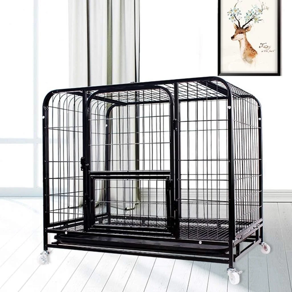 قفس سگ ZLW-Shop، قفس سگ ضخیم، قفس بزرگ سگ، قفس سگ متوسط، قفس سگ کوچک، قفس حیوانات خانگی لوله مربعی مشکی با چرخ (سایز: M)
