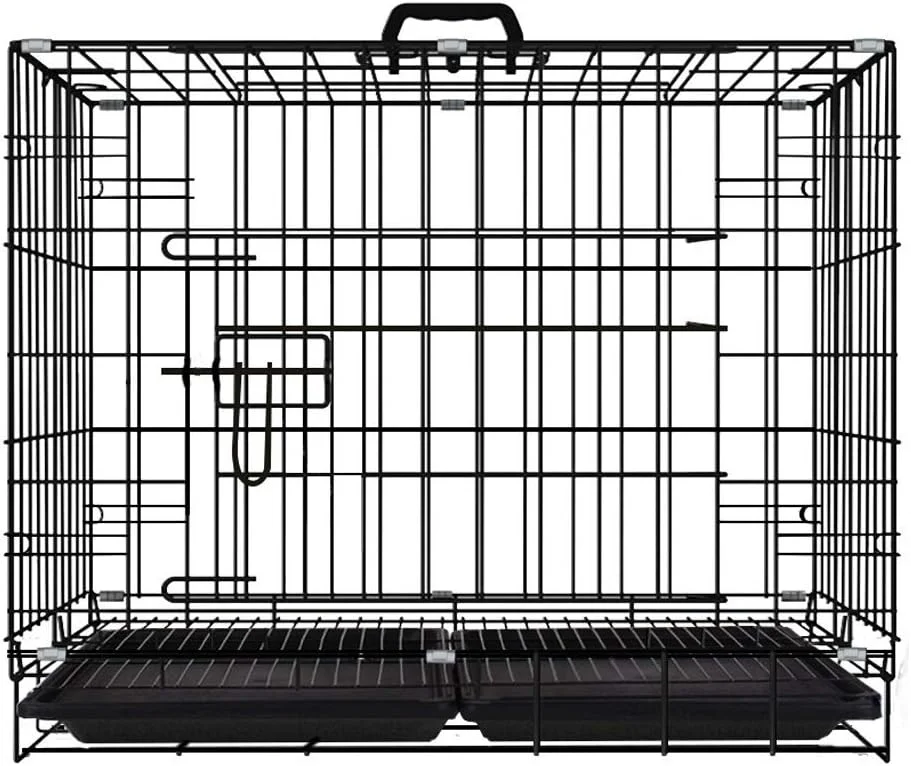 قفس سگ تاشو فلزی zlw-shop، قفس یا باکس حیوانات خانگی به همراه سینی، مناسب سگ های کوچک و متوسط، قفس قابل حمل حیوانات خانگی به همراه سینی و نورگیر
