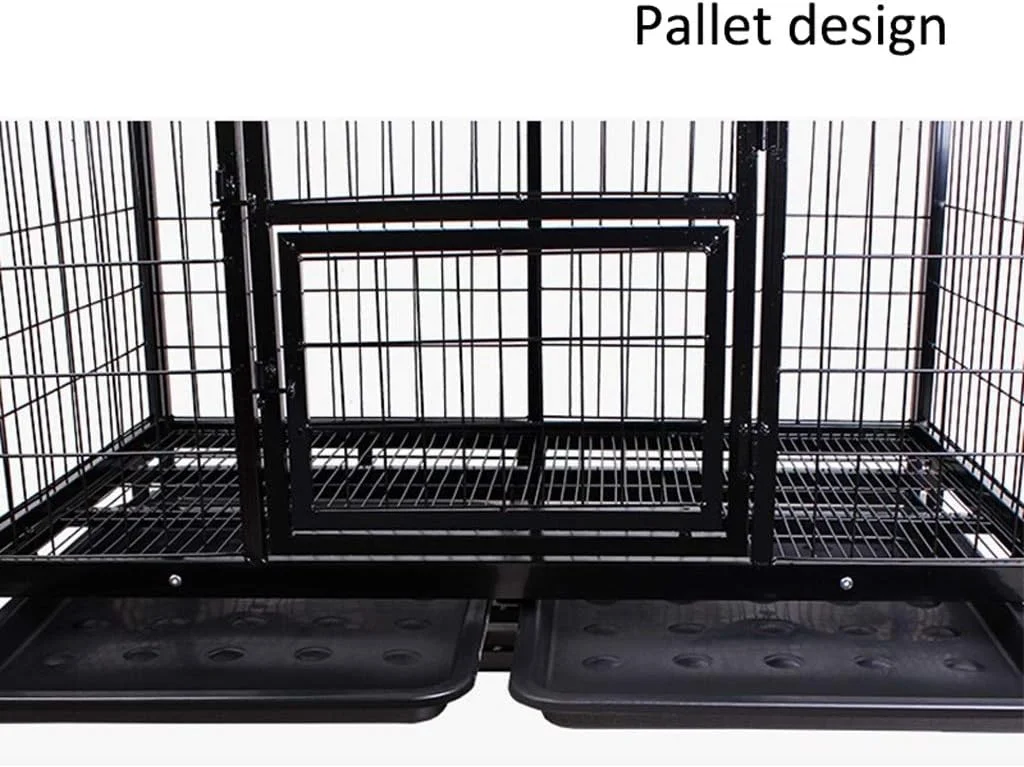 قفس سگ ZLW-Shop، قفس سگ ضخیم، قفس بزرگ سگ، قفس سگ متوسط، قفس سگ کوچک، قفس حیوانات خانگی لوله مربعی مشکی با چرخ (سایز: M)