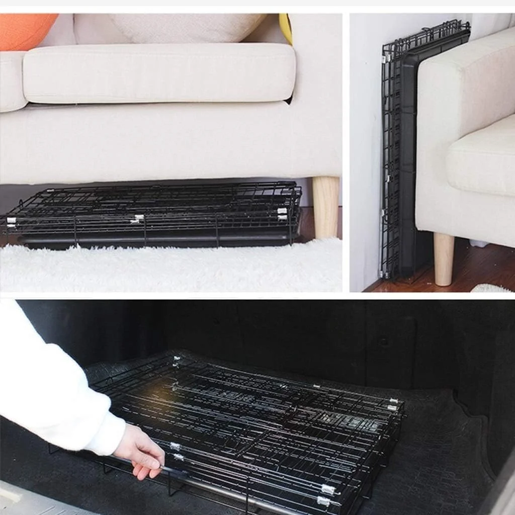 قفس سگ تاشو فلزی zlw-shop، قفس یا باکس حیوانات خانگی به همراه سینی، مناسب سگ های کوچک و متوسط، قفس قابل حمل حیوانات خانگی به همراه سینی و نورگیر