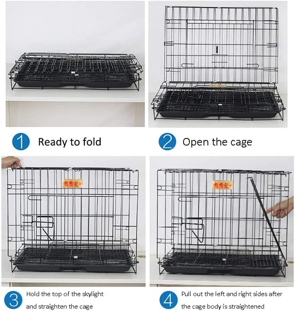 قفس سگ تاشو فلزی zlw-shop با سینی و بالای باز، خانه ای برای حیوانات خانگی (سایز: L)