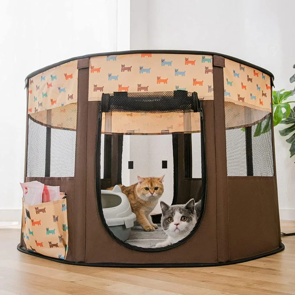 محوطه تاشو حیوانات خانگی ZLQHDG، حصار توله سگ/گربه، طراحی 8 پنلی، توری تنفسی قابل استفاده در فضای باز یا در خانه، 72 * 72 * 40 سانتی متر