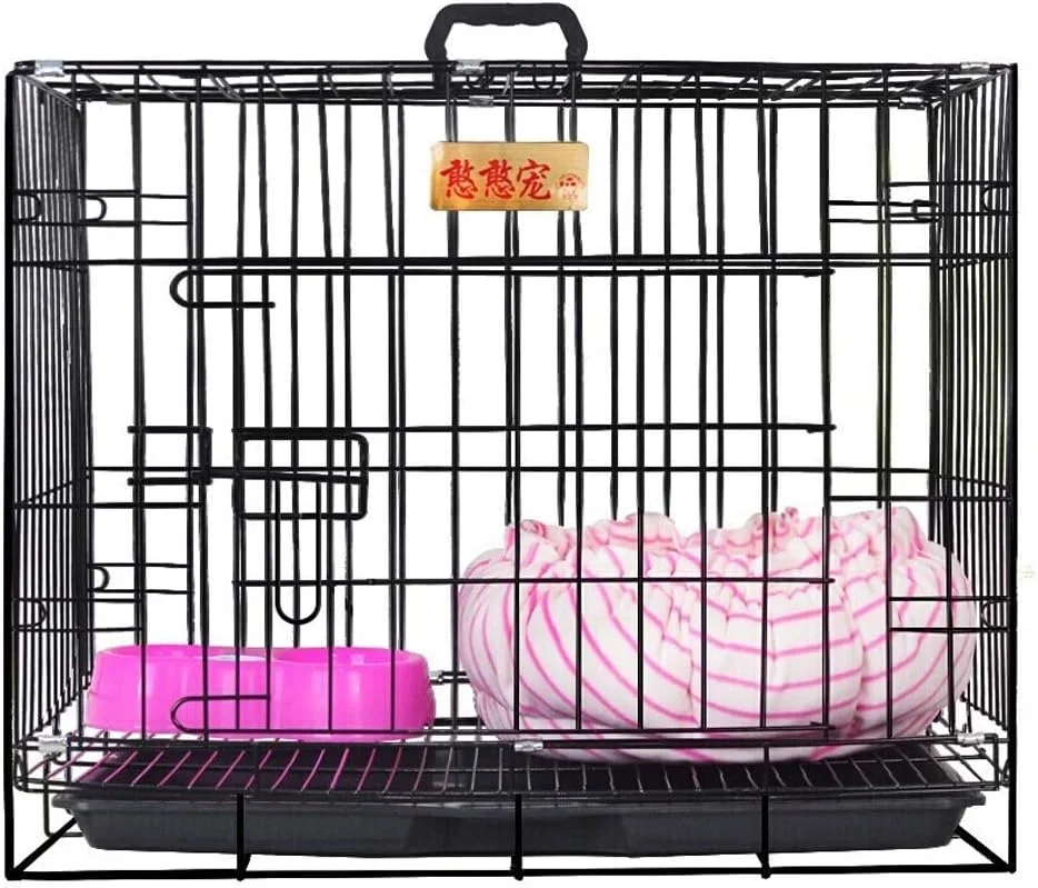 قفس سگ تاشو فلزی zlw-shop با سینی، مناسب برای نگهداری حیوانات خانگی، قفس سگ (سایز: M)