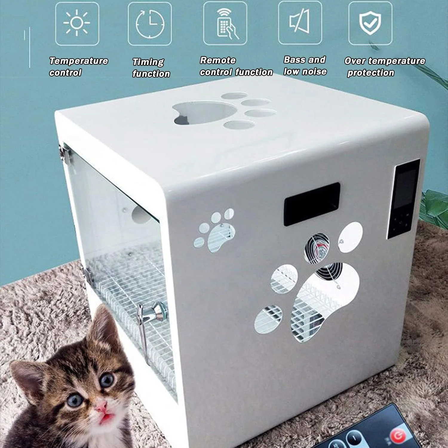 باکس خشک کن اتوماتیک حیوانات خانگی zjxmnb، خشک کن بی صدای خانگی گربه، سشوار حمام سگ، دستگاه دمنده آب سگ کوچک مناسب برای مصارف خانگی